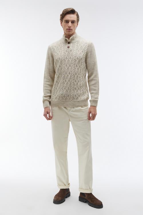  ÖRGÜLÜ DİK YAKA YÜN KARIŞIMLI KAZAK