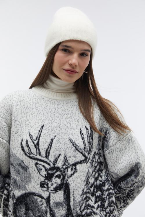  JAKARLI DESENLİ LOOSE FIT KAZAK