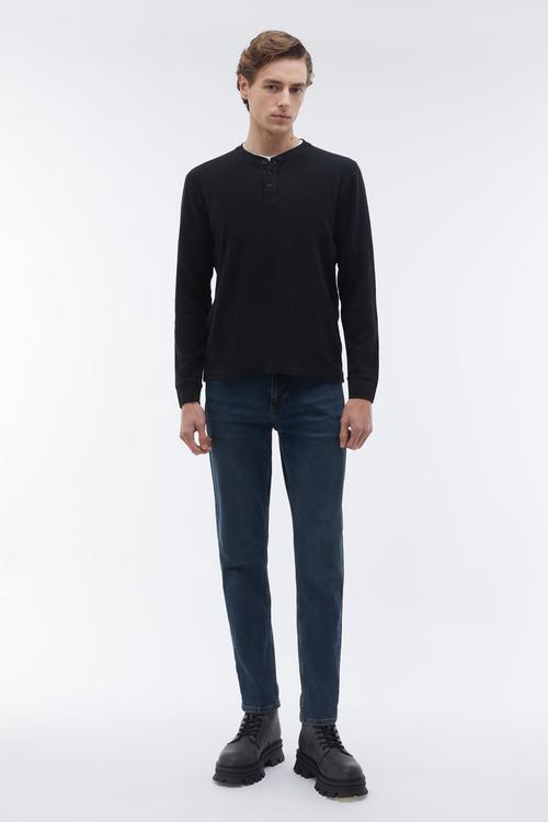  HENLEY YAKA UZUN KOLLU T-SHIRT