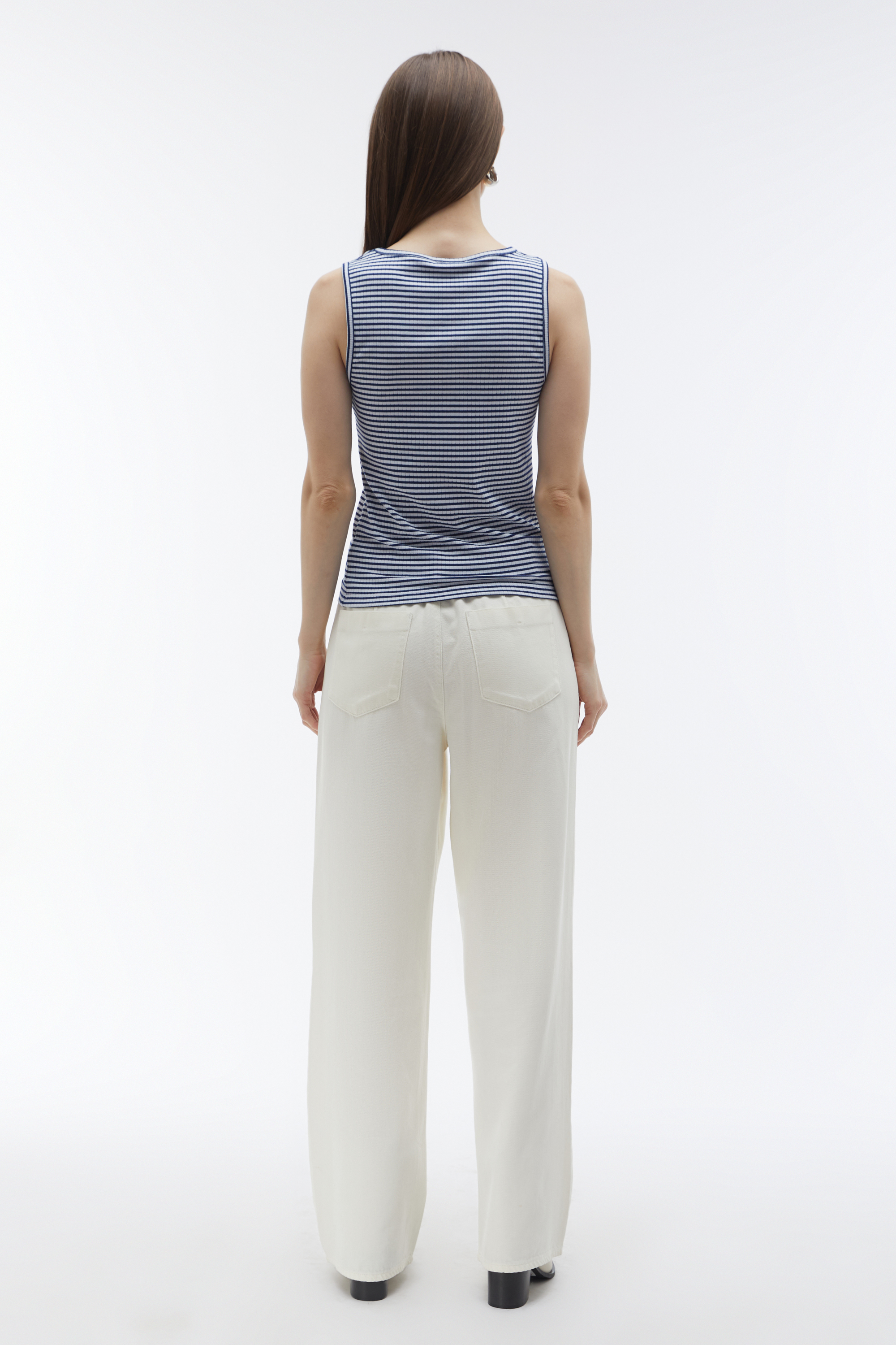 BİSİKLET YAKA ÇİZGİLİ KOLSUZ BLUZ