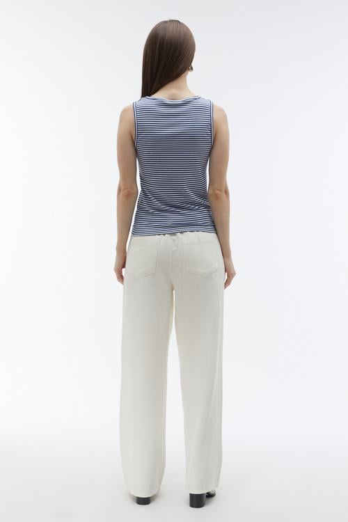  BİSİKLET YAKA ÇİZGİLİ KOLSUZ BLUZ