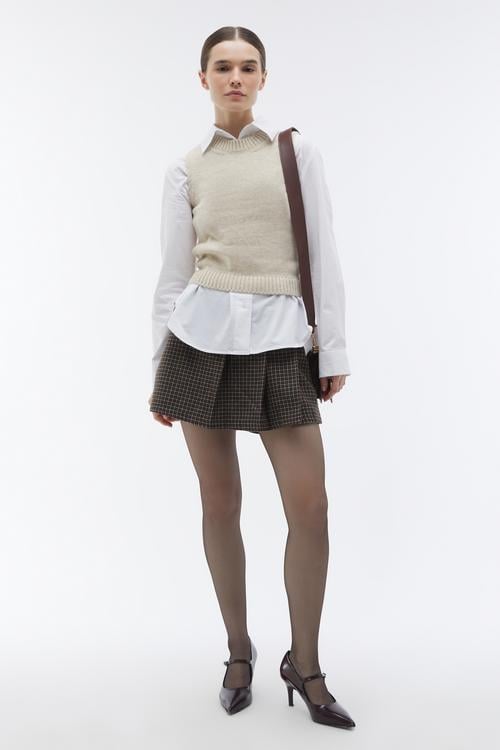 EKOSELİ PİLELİ MİNİ ŞORT ETEK