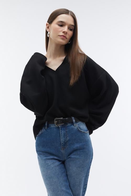 V YAKA ÖRME BLUZ