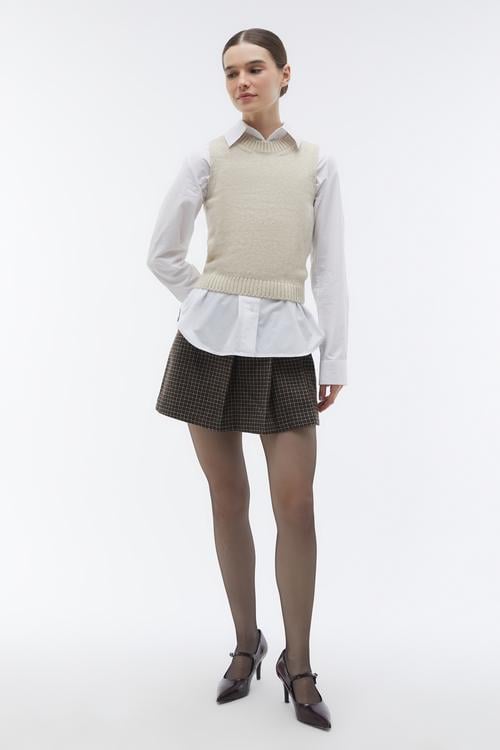 EKOSELİ PİLELİ MİNİ ŞORT ETEK