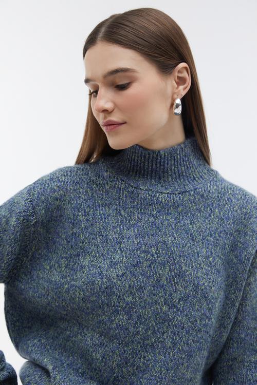 DİK YAKA DOKULU LOOSE FIT KAZAK