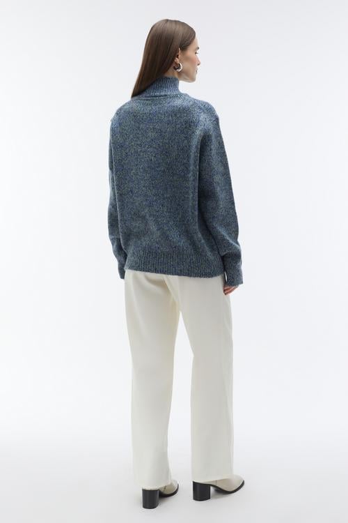 DİK YAKA DOKULU LOOSE FIT KAZAK