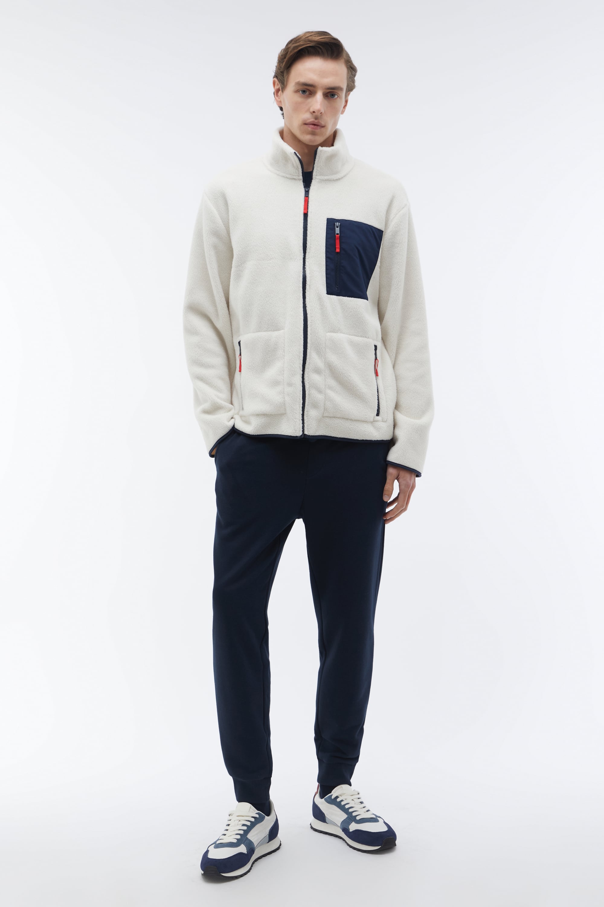 FERMUARLI RENK DETAYLI POLAR CEKET