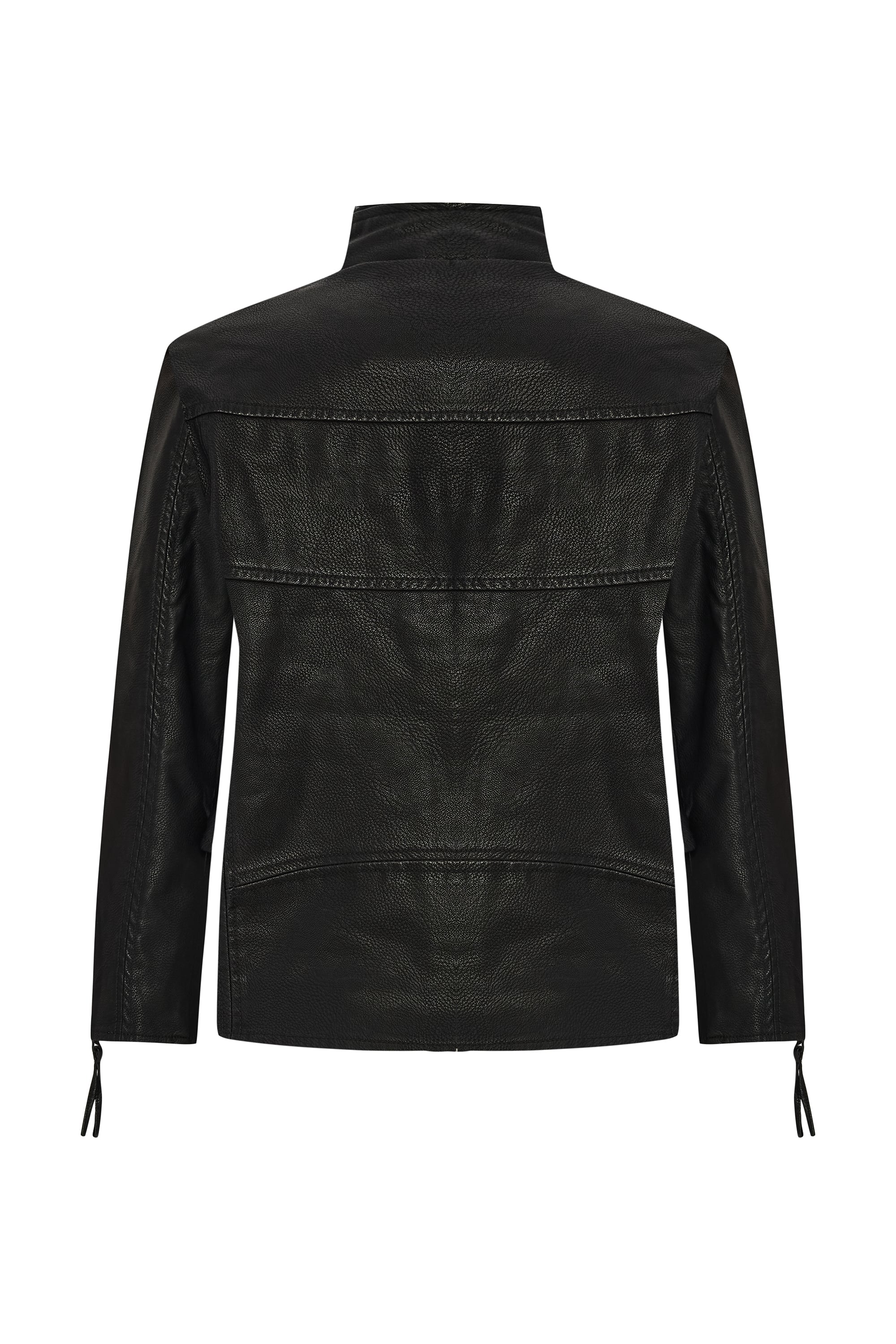 DİK YAKA DERİ GÖRÜNÜMLÜ CEKET