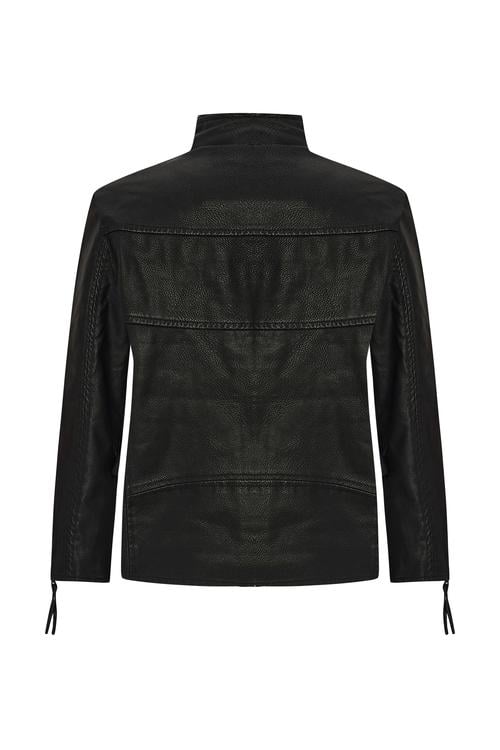 DİK YAKA DERİ GÖRÜNÜMLÜ CEKET