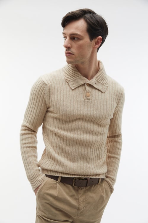 DÜĞMELİ POLO YAKA YÜN KAZAK