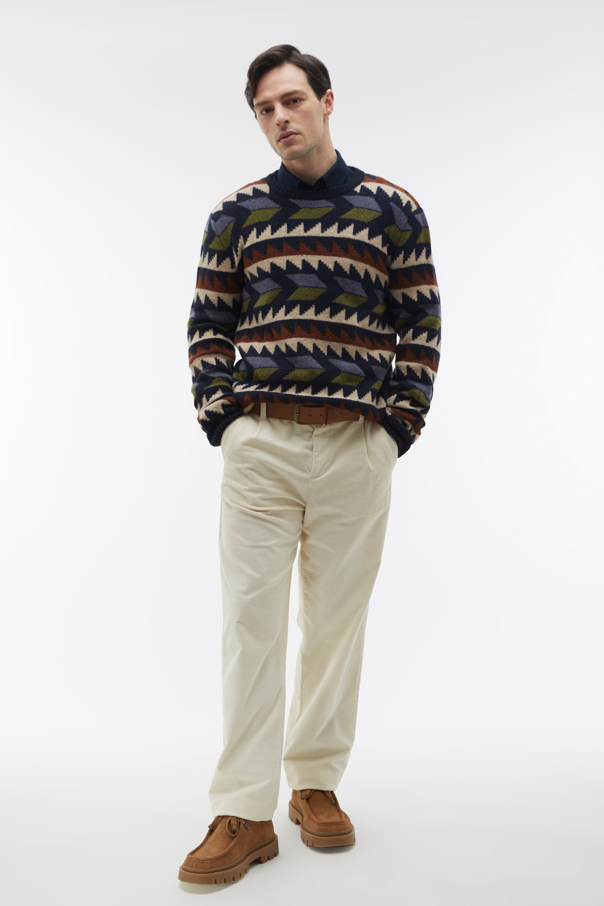 JAKARLI DESENLİ BİSİKLET YAKA KAZAK