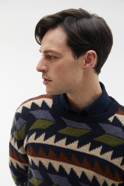  JAKARLI DESENLİ BİSİKLET YAKA KAZAK