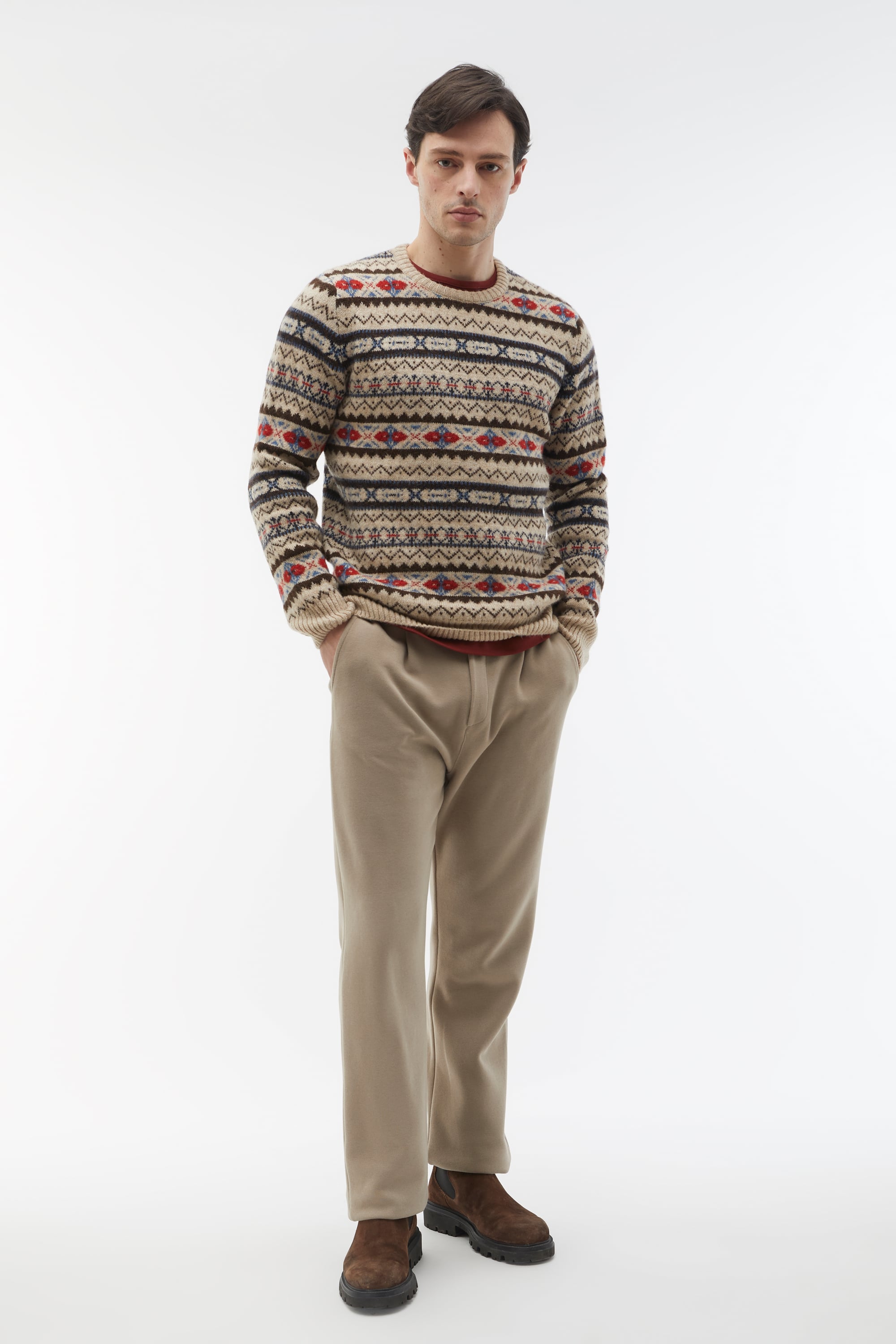 JAKARLI DESENLİ BİSİKLET YAKA KAZAK