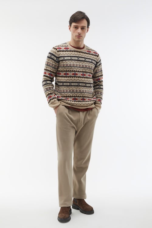  JAKARLI DESENLİ BİSİKLET YAKA KAZAK