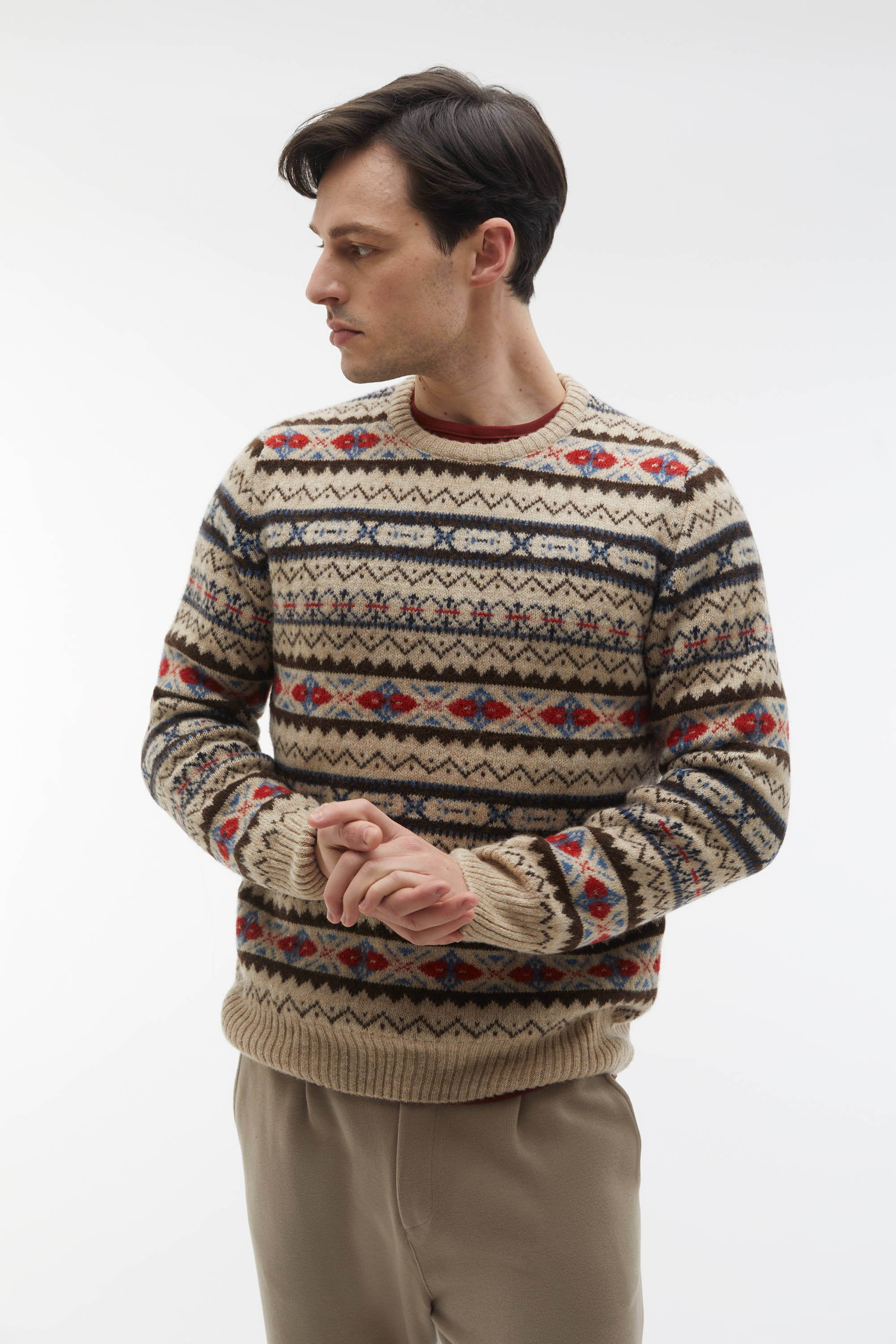 JAKARLI DESENLİ BİSİKLET YAKA KAZAK