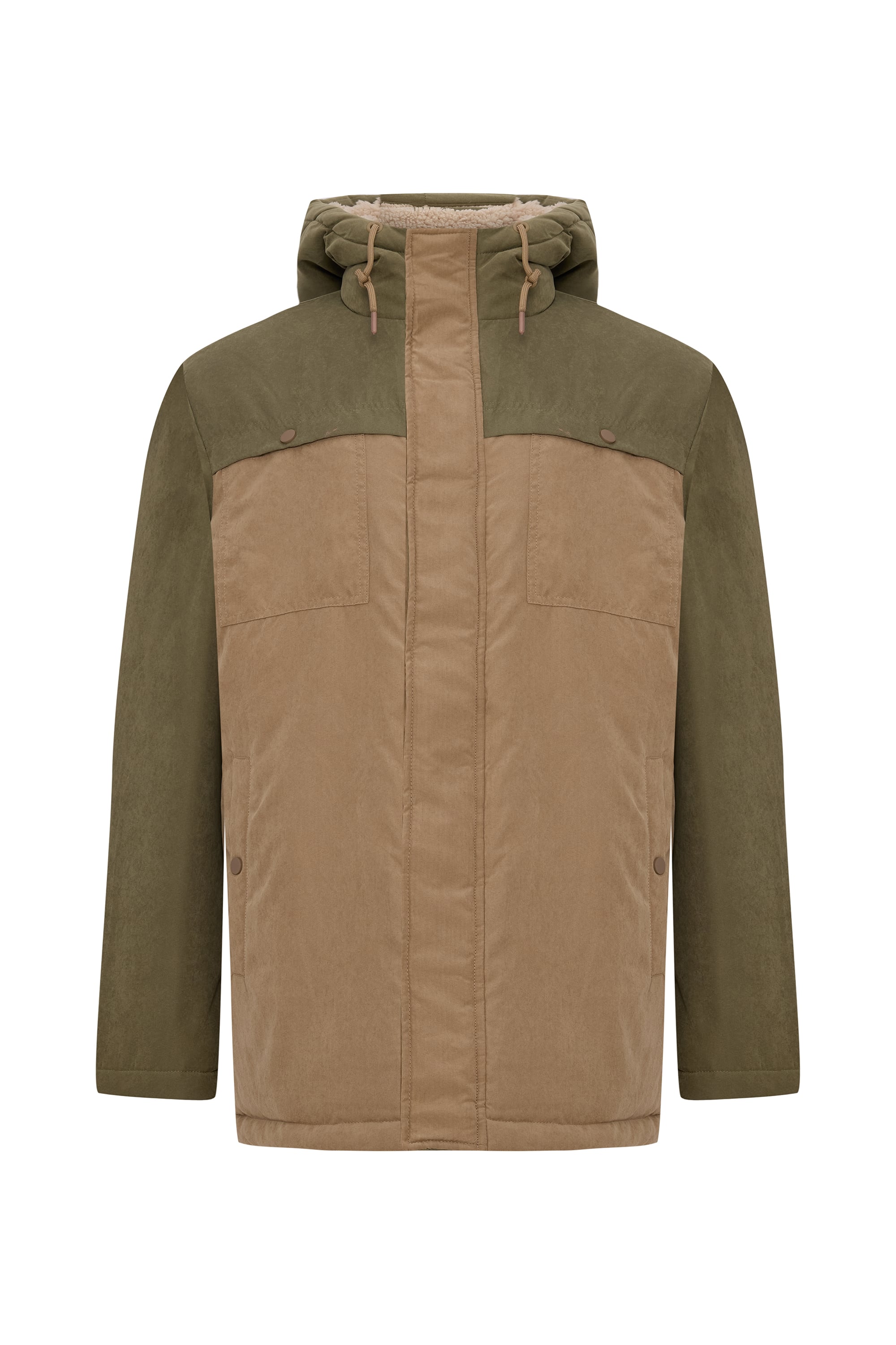 RENK BLOKLU KAPÜŞONLU MONT