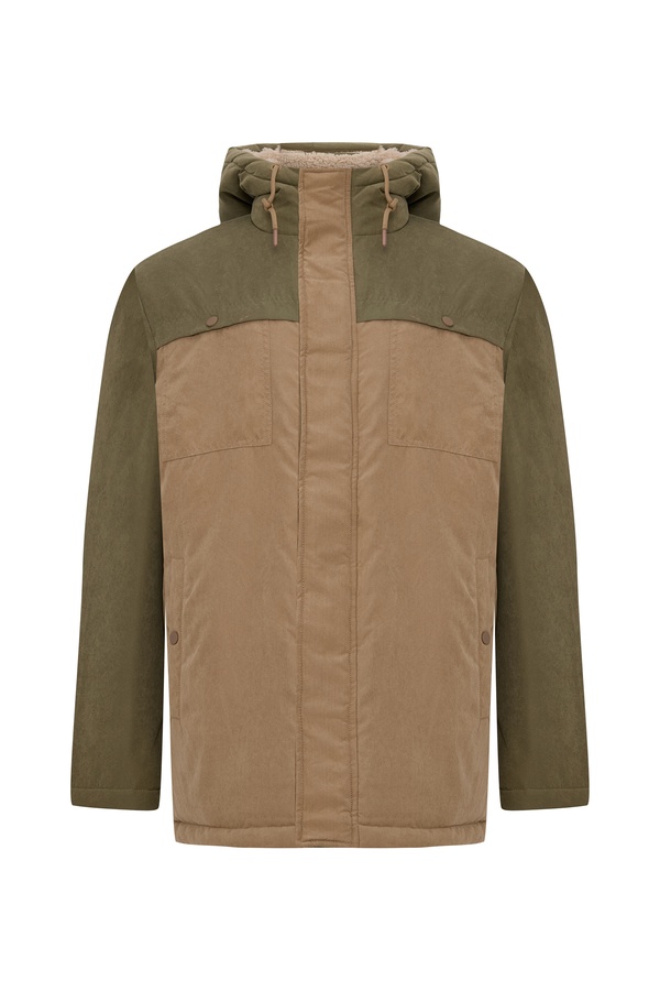 RENK BLOKLU KAPÜŞONLU MONT