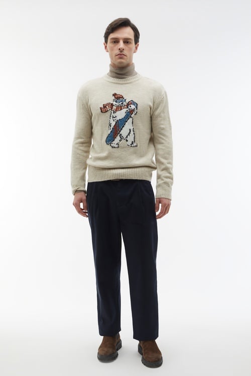 DESENLİ JAKARLI BİSİKLET YAKA KAZAK