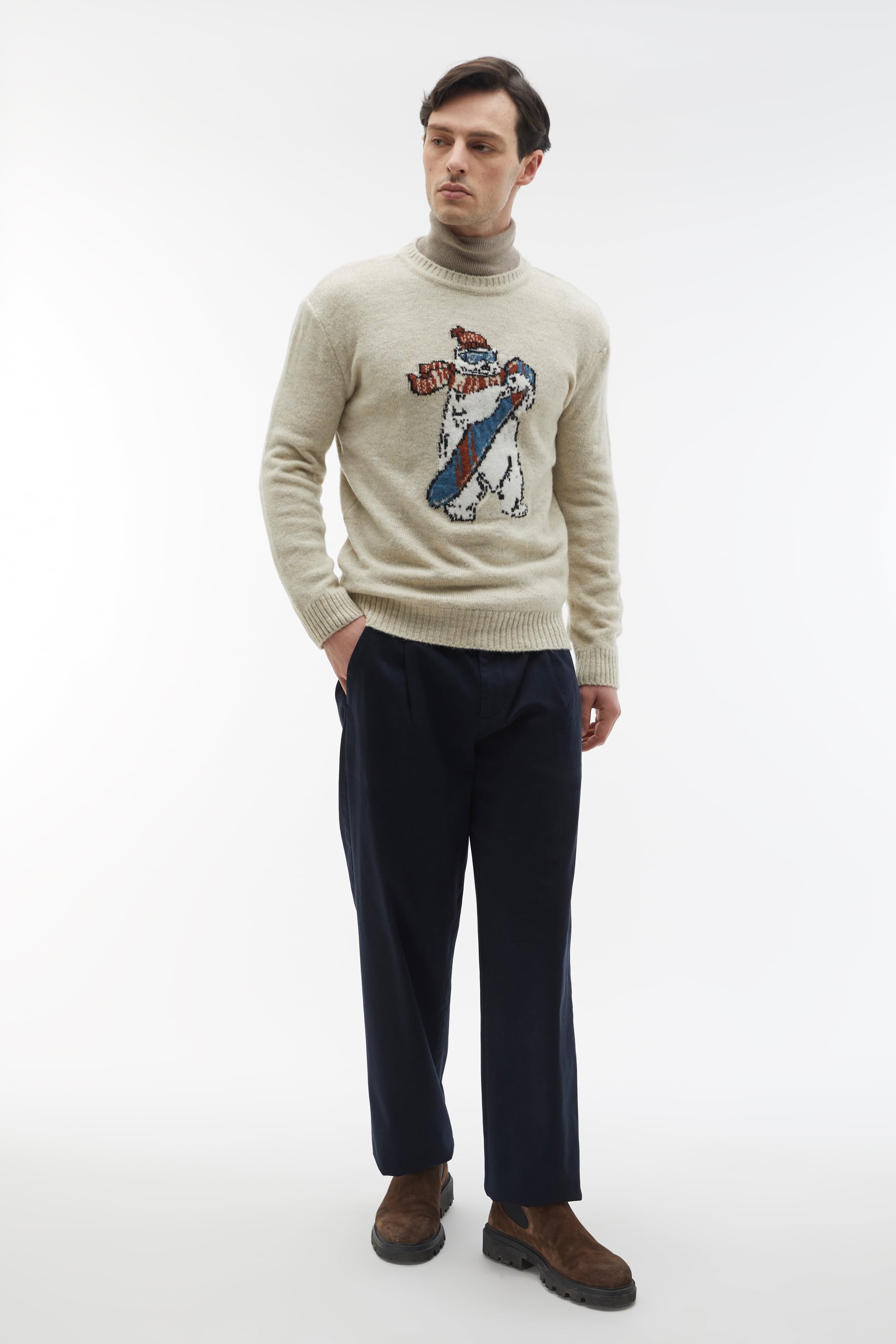 DESENLİ JAKARLI BİSİKLET YAKA KAZAK