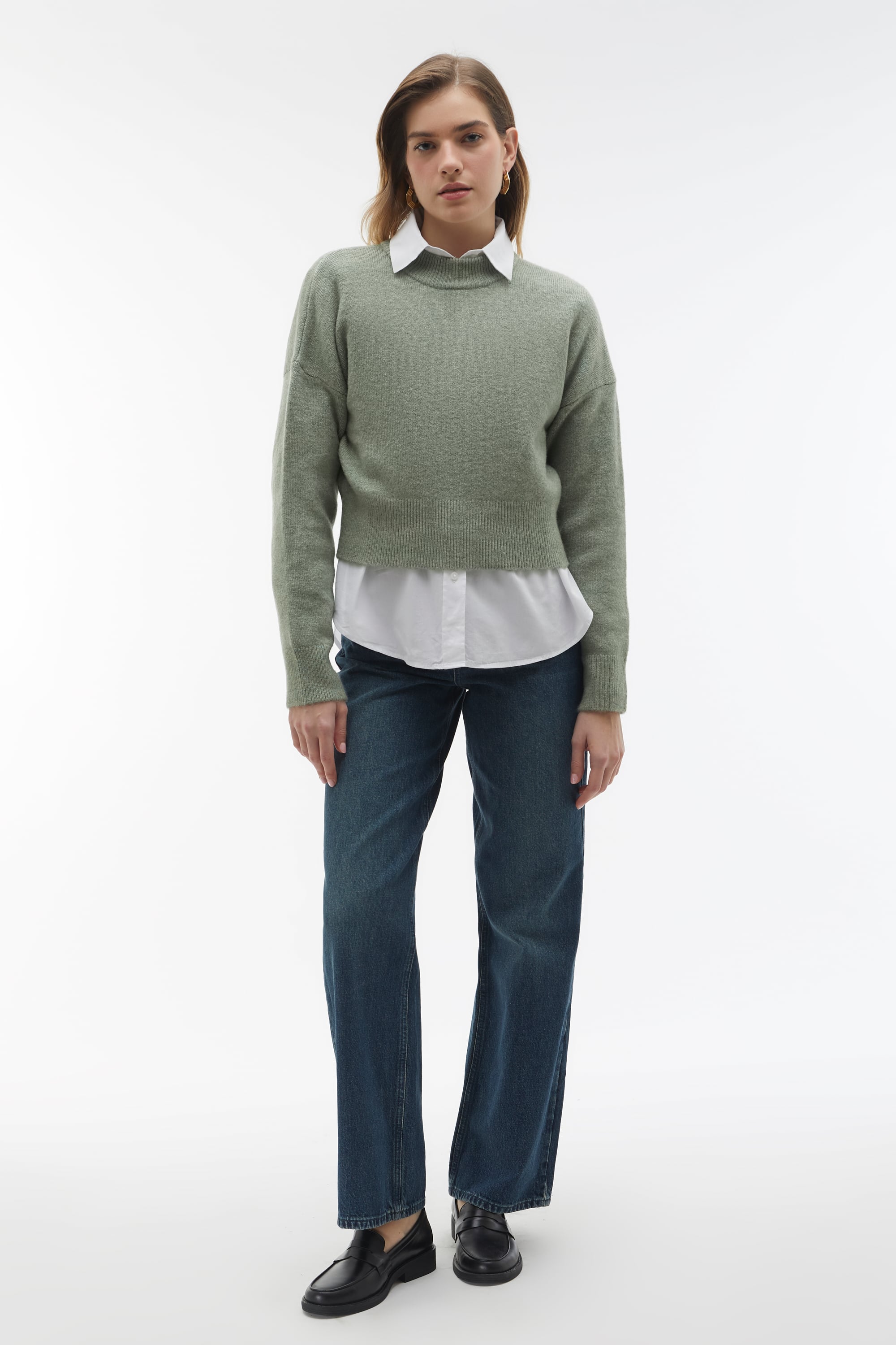 BİSİKLET YAKA CROP KAZAK