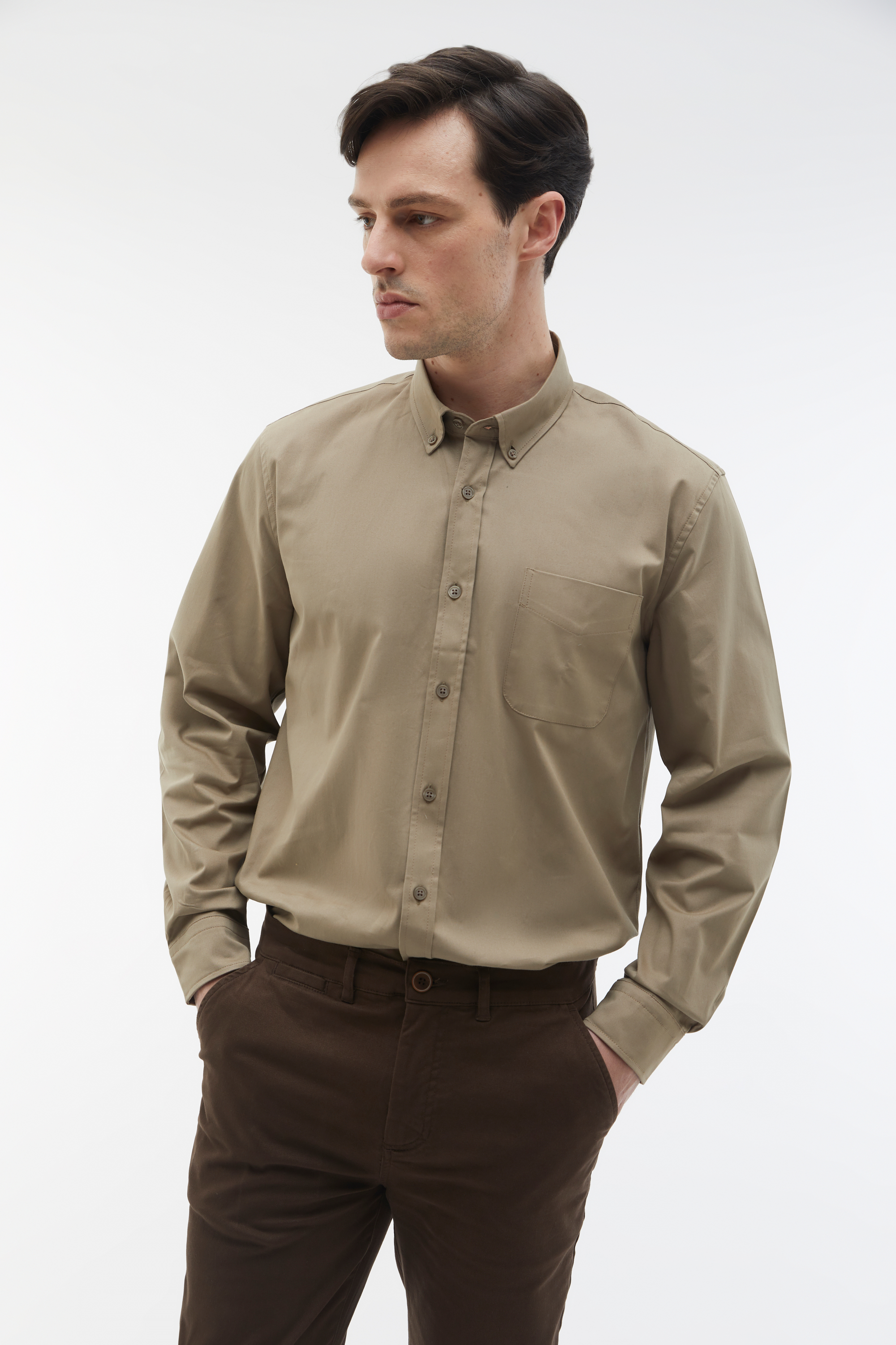 REGULAR FIT TEK CEPLİ UZUN KOLLU GÖMLEK