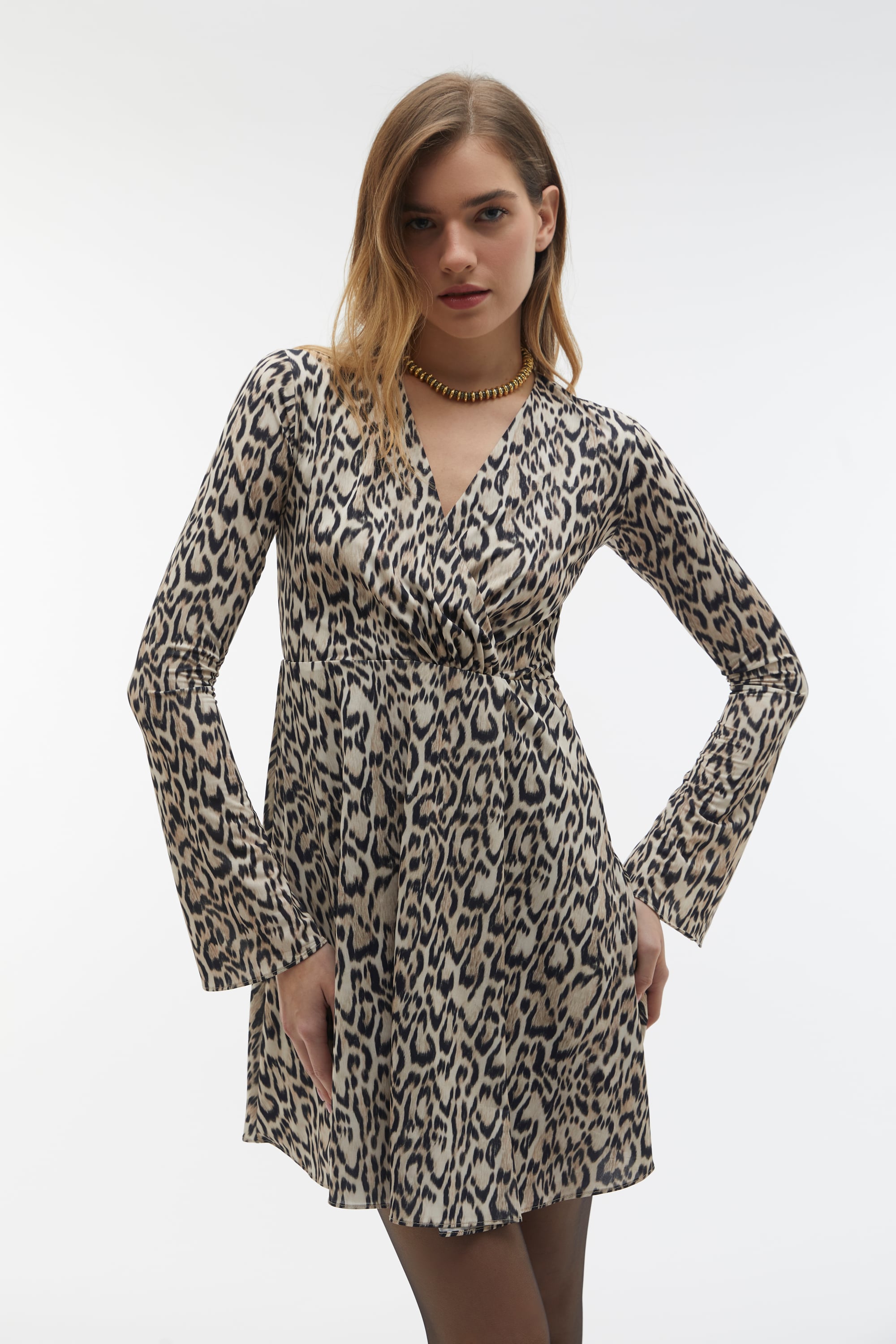 LEOPAR BASKILI ANVELOP MİNİ ELBİSE