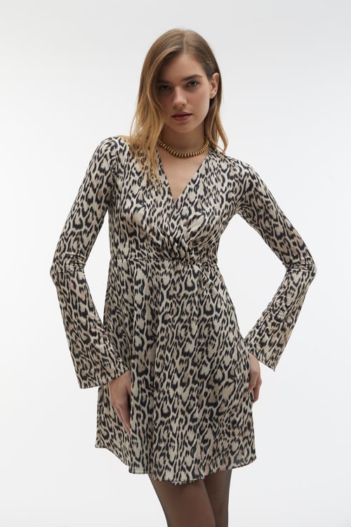 LEOPAR BASKILI ANVELOP MİNİ ELBİSE