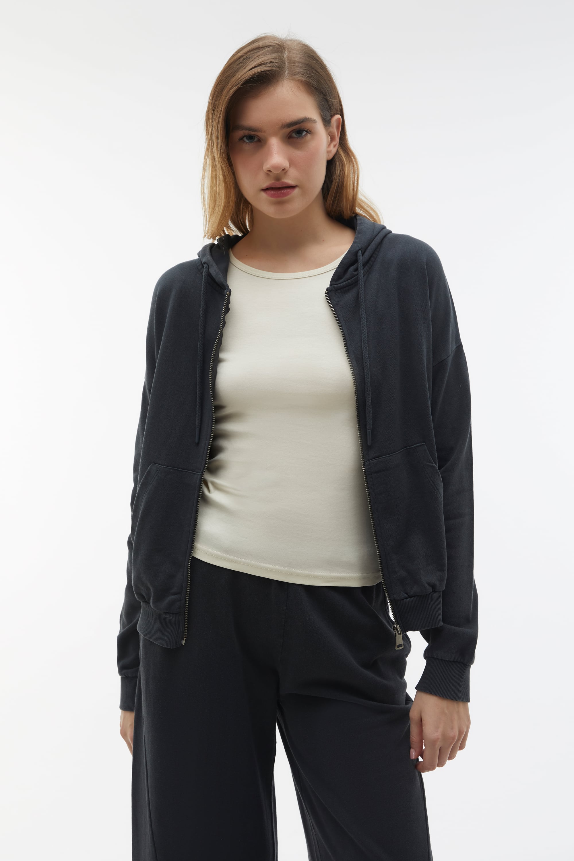 FERMUARLI KAPÜŞONLU SWEATSHIRT