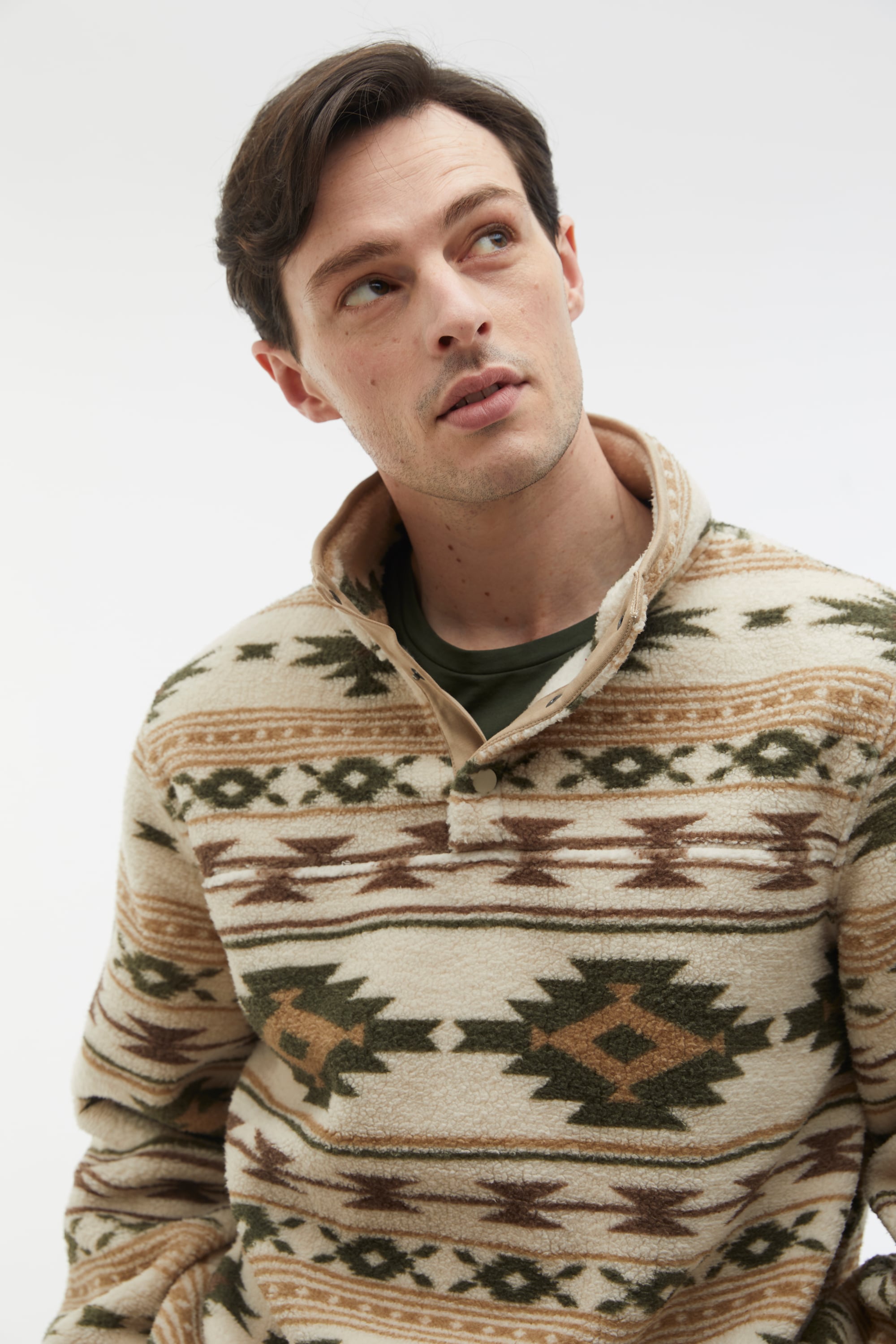 ETNİK DESENLİ DİK YAKA POLAR SWEATSHIRT