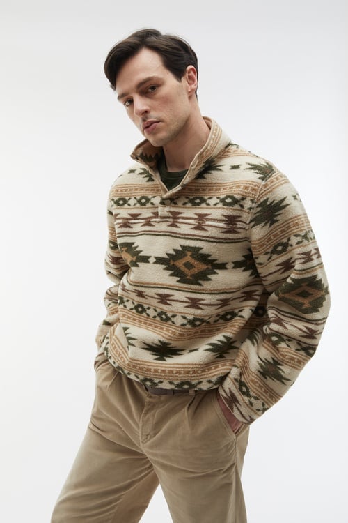  ETNİK DESENLİ DİK YAKA POLAR SWEATSHIRT