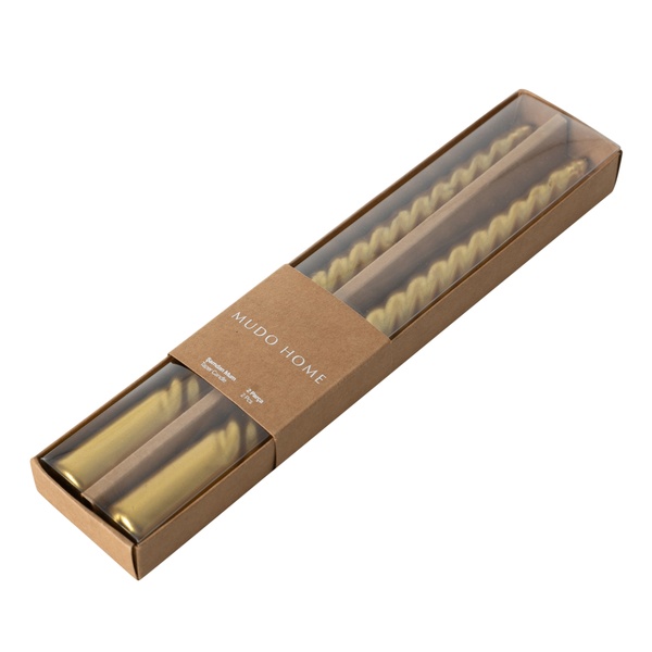 Mudo Home  2Li Burgulu Şamdan Mum Gold 25Cm