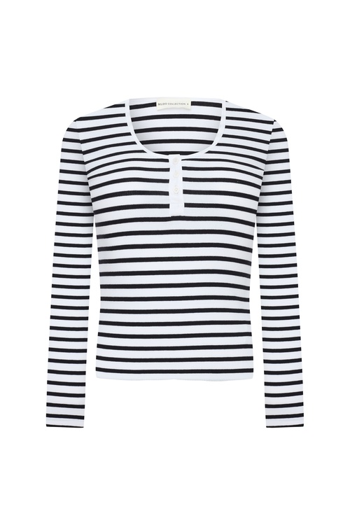  ÇİZGİLİ AÇIK YAKA UZUN KOLLU T-SHIRT