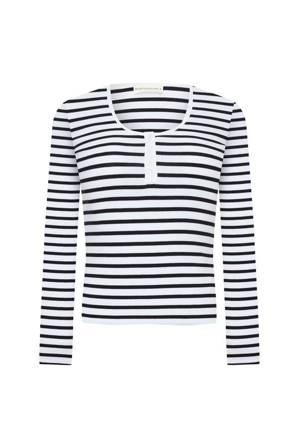 ÇİZGİLİ AÇIK YAKA UZUN KOLLU T-SHIRT