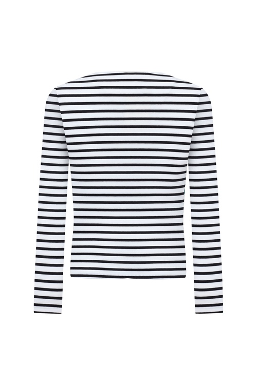  ÇİZGİLİ AÇIK YAKA UZUN KOLLU T-SHIRT