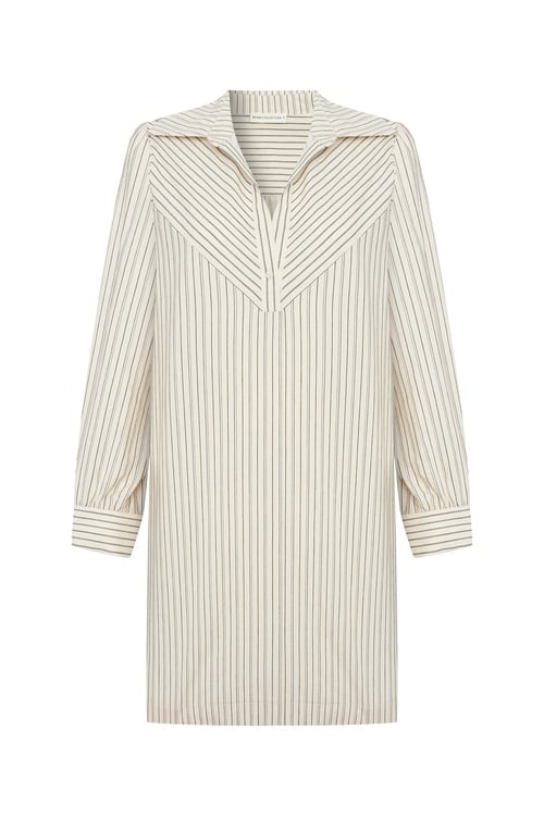  GÖMLEK YAKA ÇİZGİLİ MİNİ ELBİSE