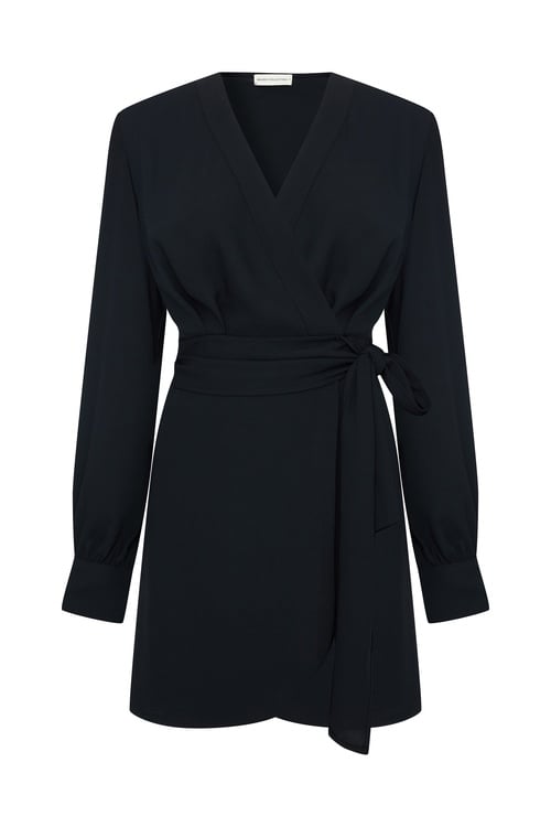 BAĞLAMALI ANVELOP V YAKA MİNİ ELBİSE