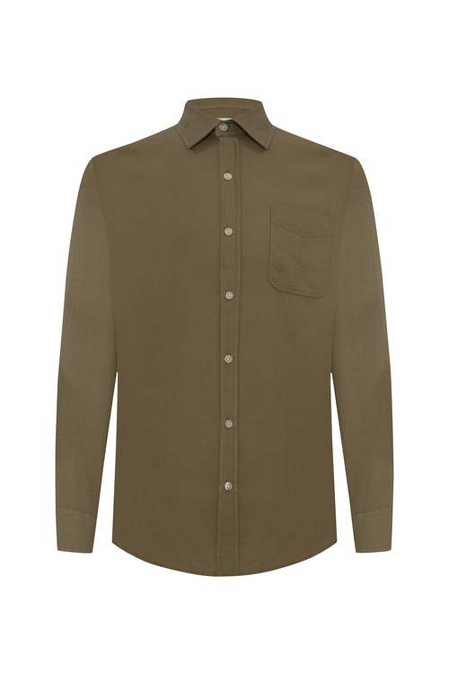  REGULAR FIT DOKULU UZUN KOLLU GÖMLEK