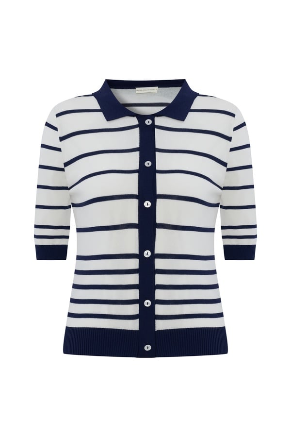 ÇİZGİLİ POLO YAKA KISA KOLLU TRİKO KAZAK