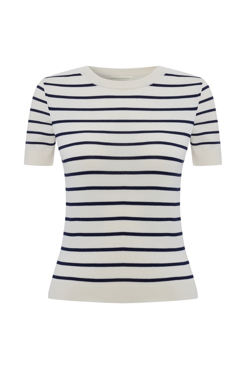  ÇİZGİLİ BİSİKLET YAKA TRİKO KISA KOLLU KAZAK