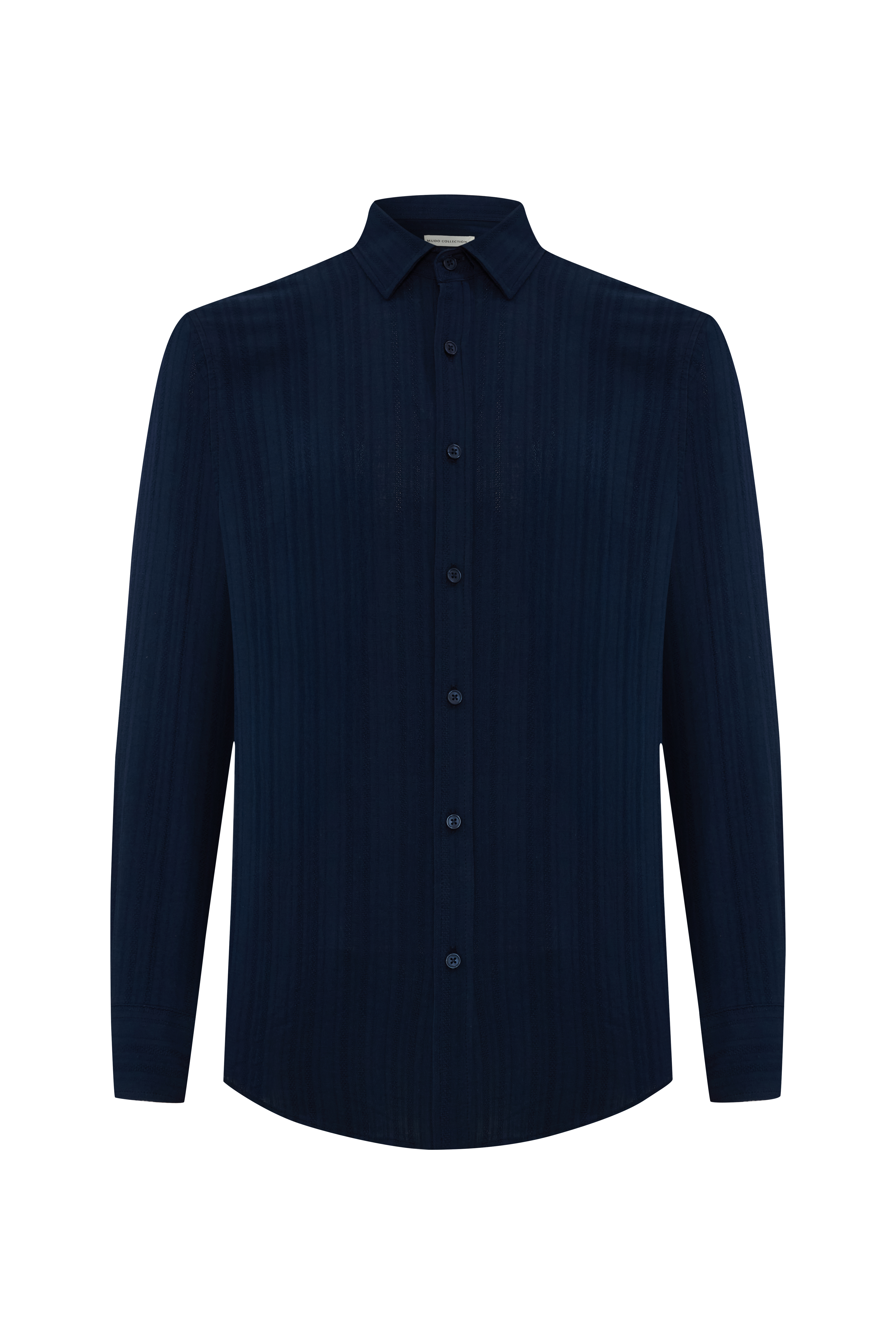 REGULAR FIT ÇİZGİLİ DOKULU UZUN KOLLU GÖMLEK