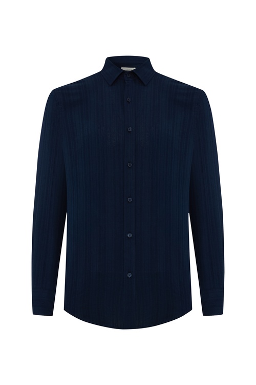  REGULAR FIT ÇİZGİLİ DOKULU UZUN KOLLU GÖMLEK