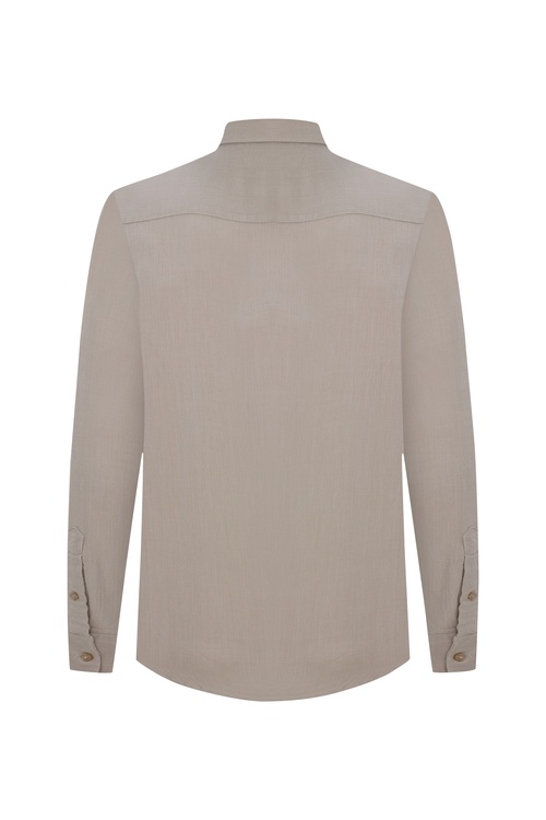  REGULAR FIT DOKULU UZUN KOLLU GÖMLEK