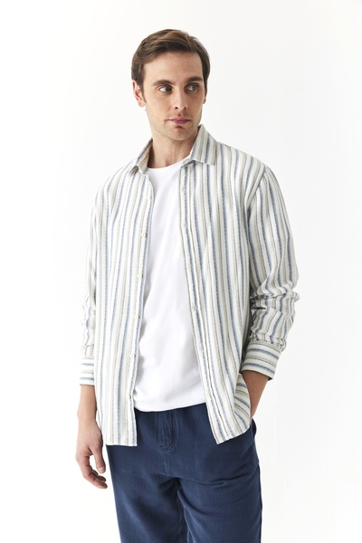 Mudo Regular Fit Dokulu Çizgili Gömlek