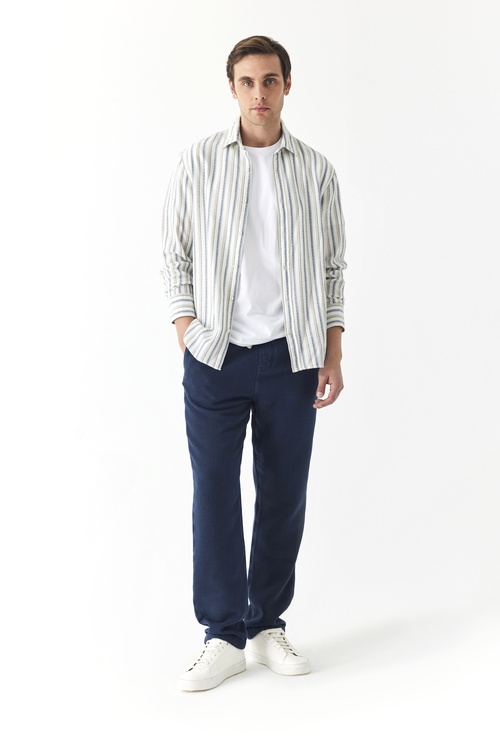  REGULAR FIT DOKULU ÇİZGİLİ GÖMLEK