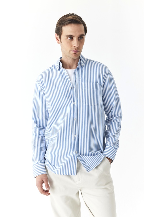  REGULAR FIT CEPLİ ÇİZGİLİ UZUN KOLLU GÖMLEK