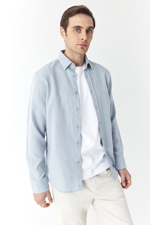  REGULAR FIT DOKULU UZUN KOLLU GÖMLEK