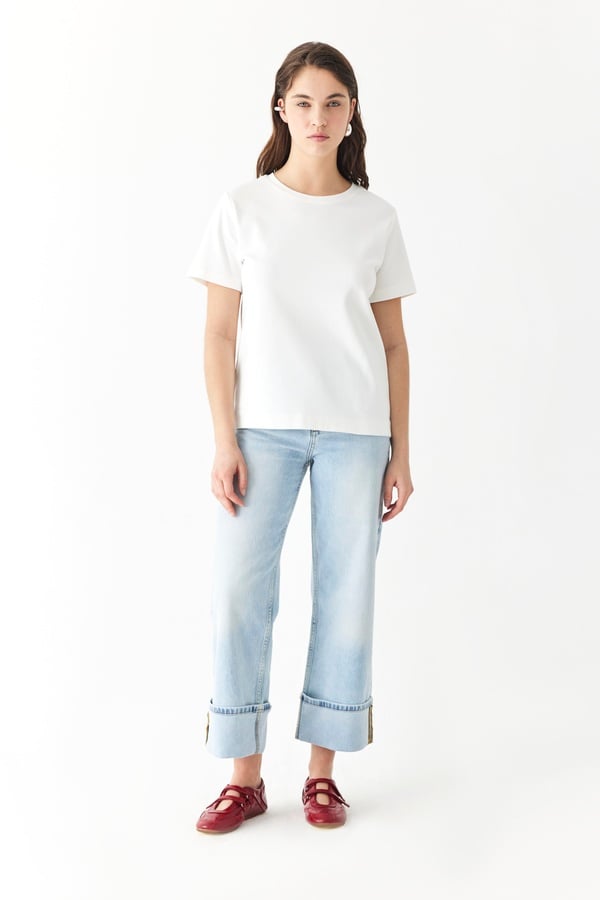 BİLEK DETAYLI WIDE LEG JEAN PANTOLON