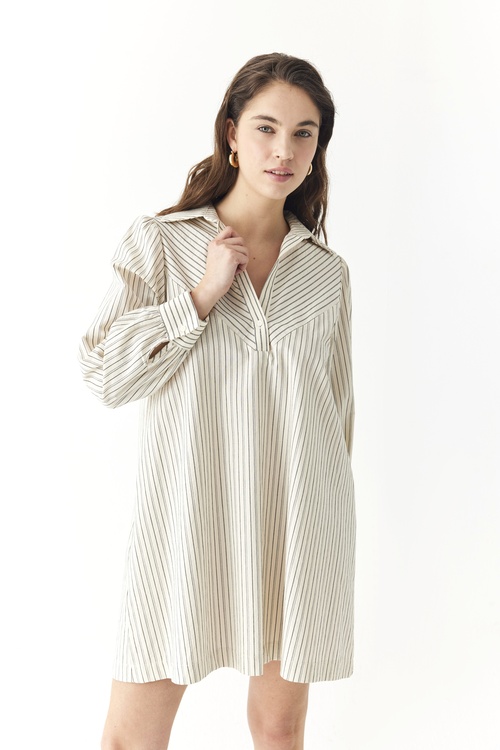  GÖMLEK YAKA ÇİZGİLİ MİNİ ELBİSE