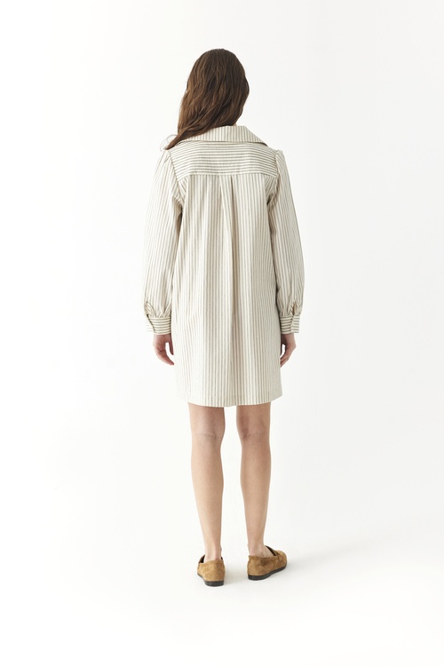  GÖMLEK YAKA ÇİZGİLİ MİNİ ELBİSE