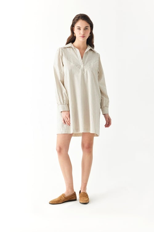  GÖMLEK YAKA ÇİZGİLİ MİNİ ELBİSE